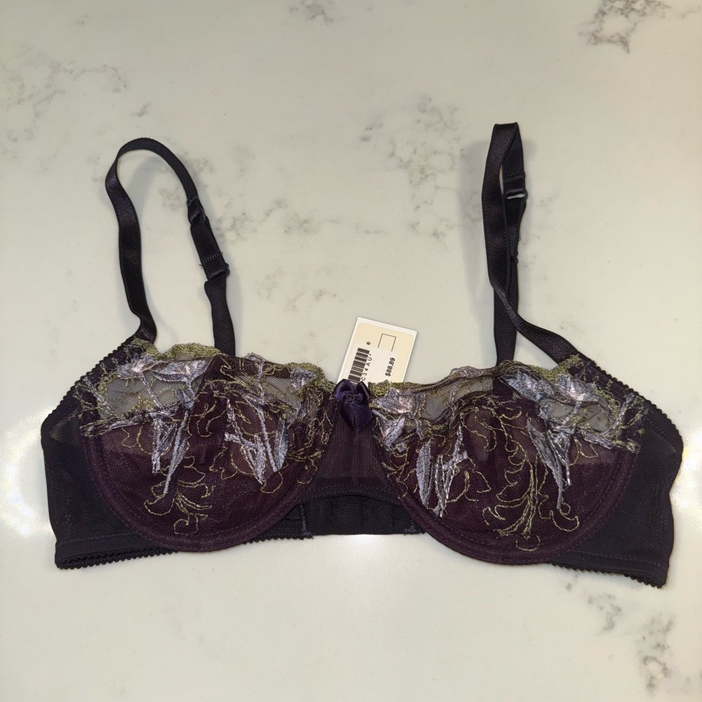 NWT EDA FLORAL PURPLE LACE SEXY BRA 34C Unlined